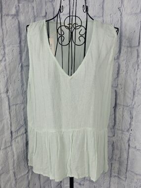 NWT Sim & Sam Sage Green Peplum Tank Medium Rayon Flowy Top
